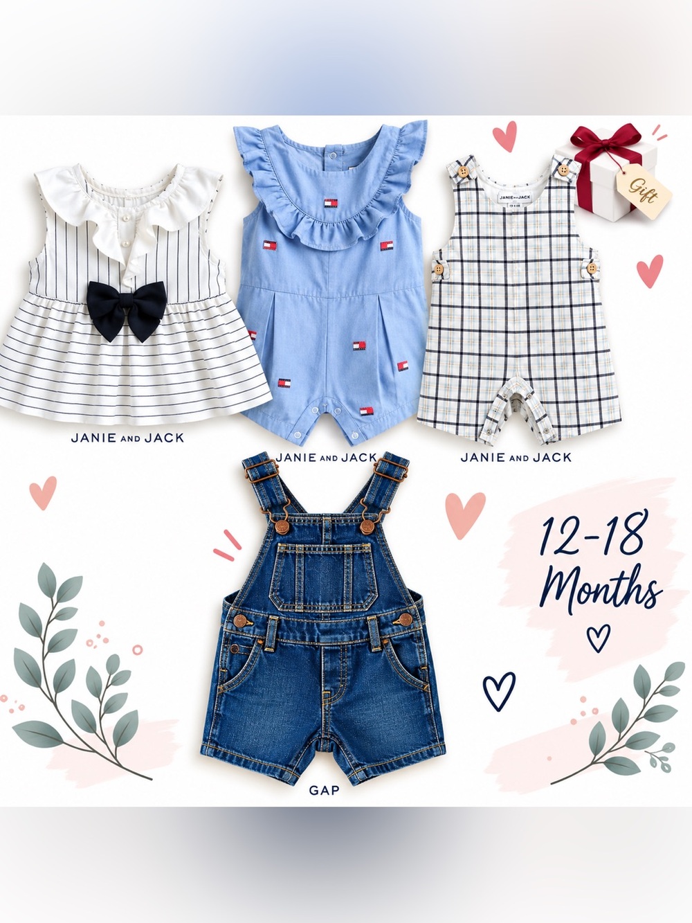 Baby 12-18M 4-Piece Bundle Janie and Jack & GAP + FREE Gift 💕